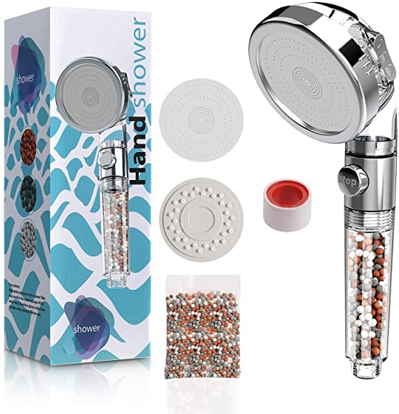 Rovtop Ionic Shower Head,Adjustable Filter Showerhead with 3 Modes, Water Saving,Universal Bath Shower,for Hard Water Softening,with Additional Filter Stone