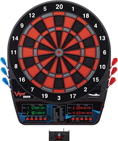 Viper Orion Electronic Dartboard, Two Large Scoreboards, Dual Color LCD Cricket Displays, Voice Scoring, Red Black and Silver Segments, Built in Storage for Darts and Tips, 43 Games 300 Options