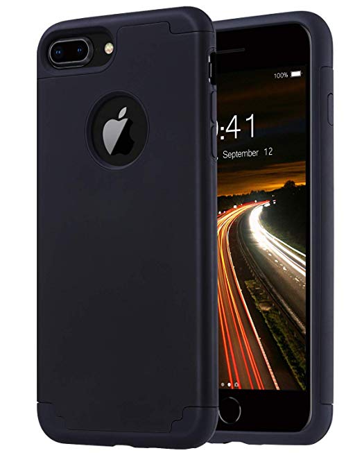 ULAK iPhone 8 Plus Case Black, iPhone 7 Plus case, Slim Fit Dual Layer Soft Silicone & Hard Back Cover Bumper Protective Shock-Absorption & Skid-Proof Anti-Scratch Protective Case (Black)