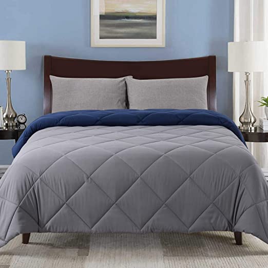 Cosybay Reversible Down Alternative Comforter Grey/Blue - Corner Duvet Tabs- Double Sided & Lighweight -All Season Duvet Insert-Stand Alone Comforter – Twin Size(64×88 Inch)