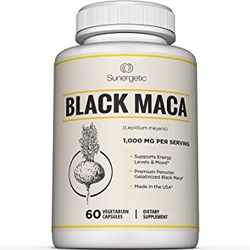 Premium Black Maca Capsules – 1,000mg of Black Maca Root per Serving – Gelatinized Black Maca Powder from Peru for Enhanced Bioavailability – 60 Vegetarian Capsules