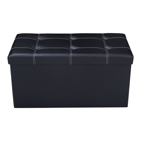 Giantex 30"x15"x15" Large Folding Storage Faux Leather Ottoman Pouffe Box Stool (Black)