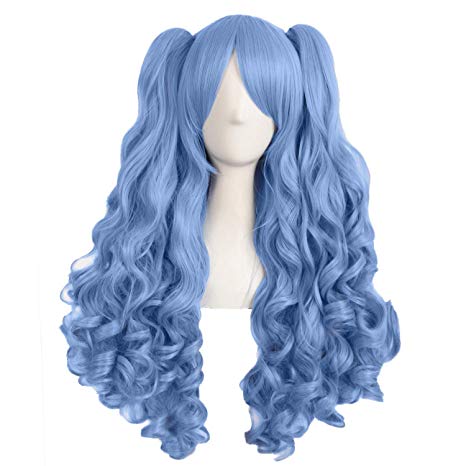 MapofBeauty 28 Inch/70cm Lolita Long Curly 2 Ponytails Clip on Cosplay Wig (Periwinkle)