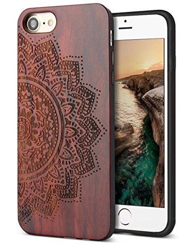 iPhone 8 Case Sunflower,iPhone 7 Case,Natural Real Wooden Carving Pattern Slim Bumper Protective Case for iPhone 7