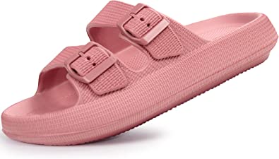 Weweya Pillow Slippers for Women and Men - Cloud Slides - Double Buckle Adjustable - EVA Flat Sandals