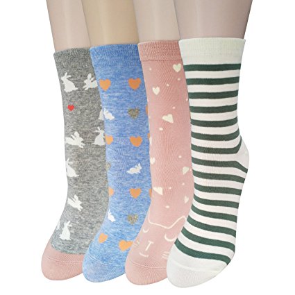 4-5 Pairs Womens Cute Animal Socks, Fun and Cool Cotton Art Socks