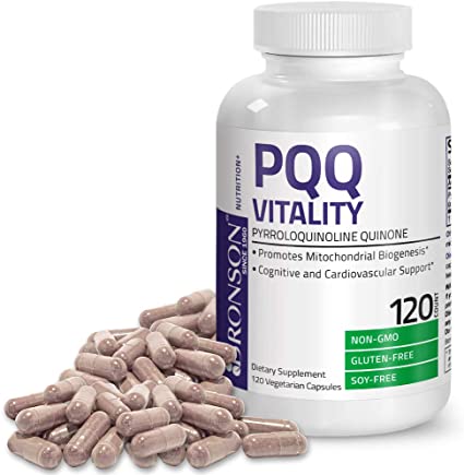 Bronson PQQ Vitality 20mg Pyroloquinoline Quinone Supplement Promotes Mitochondrial Biogenesis Non-GMO, 120 Vegetarian Capsules