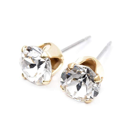 pewterhooter Gold plated stud earrings expertly made with sparkling Diamond white crystal from SWAROVSKI.