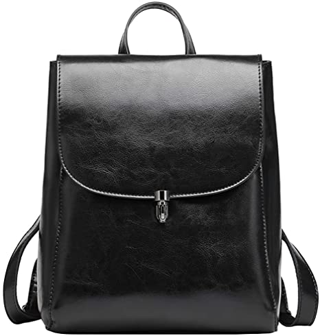 Heshe Women’s Leather Backpack Casual Style Flap Backpacks Daypack for Ladies (Black)