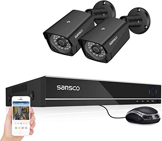 SANSCO 4CH FHD CCTV Camera System, 1080p LITE DVR and (2) 2.0MP HD Indoor & Outdoor Bullet Cameras - Full Metal Casing (Easy Mobile and PC Access, Motion Triggered Email or Push Alerts via App, Hard Drive Sold Separately)