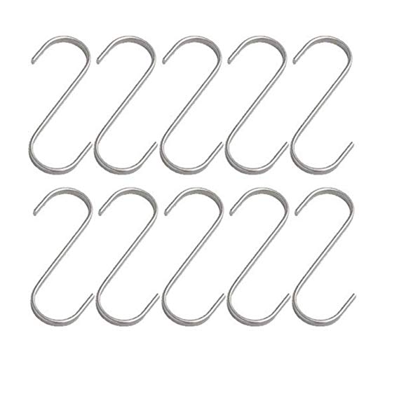 Butcher Hanging Set of 10 Stainless Steel S Hooks, Multi Purpose, 2 3/4" Length