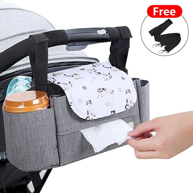 Aomola Stroller Organizer with Cup Holders,Adjustable Strap,3-in-1 Large Storage Space for Diapers,Feeding Bottles and cellphones