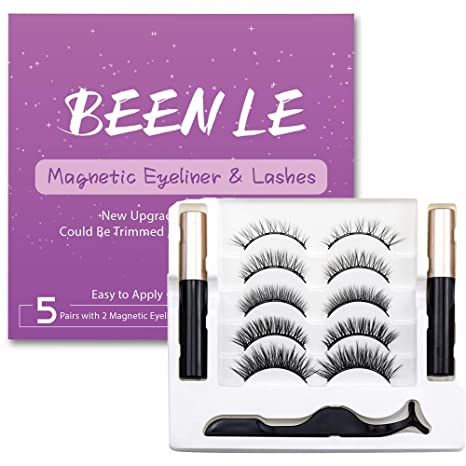 [2020 Upgrade] BEENLE 3D Magnetic Eyelashes Kit Magnetic Eyeliner,2 Tubes of Magnetic Eyeliner & 5 Pairs of 6 Magnets Magnetic Eyelashes,Natural Look,No Glue Needed