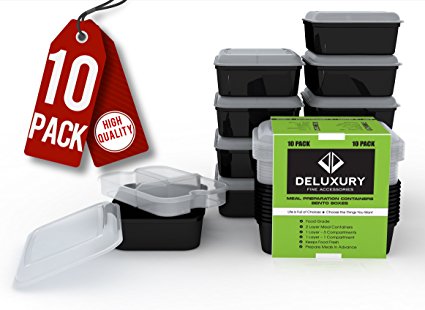 Set of 10 Bento Lunch Boxes by Deluxury Fine Accessories-4 Compartment Meal Planning Prep Container