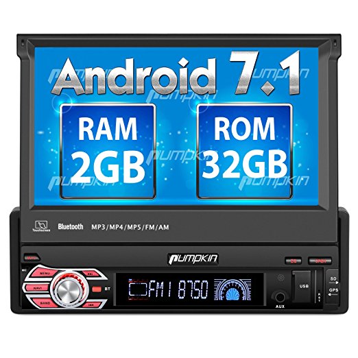 PUMPKIN Android Auto Android 7.1 Single Din Car Stereo Radio Touch Screen with Navigation, WIFI, Support Backup Camera, AUX, MirrorLink, SD/USB