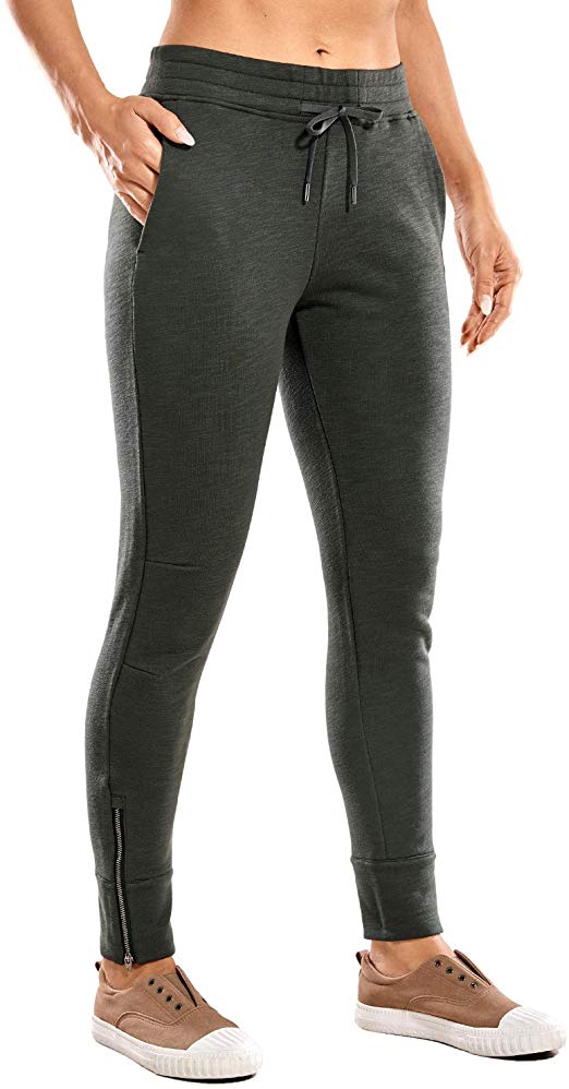 CRZ YOGA Womens Winter Warm Jogger Sweatpants with Pockets Cotton Lounge Pants Ankle Zipper Athletic Track Pants