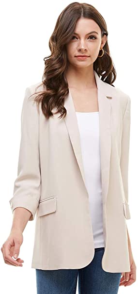 Alexander   David Women’s Open Front Blazer Jacket Suit, Loose Fit ¾ Sleeve Woven Work Blazer with Pockets