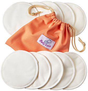 Nursing Pads 10 Pack | Organic Bamboo | Laundry & Travel Bag | Breastfeeding Guide Ebook | Washable & Reusable Breast Pads by BabyVoice (medium, white)