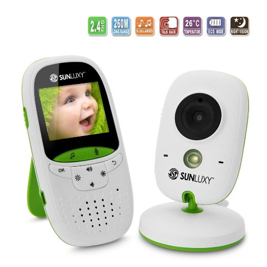 SUNLUXY 2.0'' LCD Color Wireless Digital Video Baby Monitor, Temperature Monitoring, Infrared Night Vision, Two-Way Baby Intercom, Long-distance Transmission