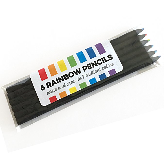 Black Wood Rainbow Colored Pencils - Write and Draw in 7 Brilliant Colors (set of 6 pencils)