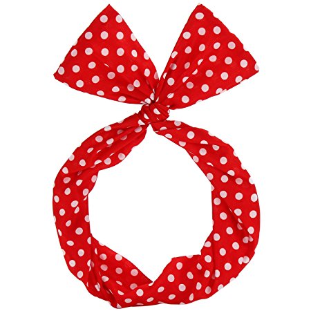 Sea Team Wire Headband Stylish Retro Bowknot Polka Dot Wire Hair Holders for Women and Girls Red