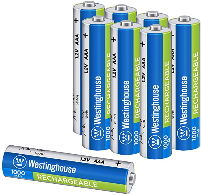 Westinghouse Rechargeable Battery, high Capacity 1000mAh NH Rechargeable Battery, 1 Year Low self Discharge (AAA, 8 Counts)