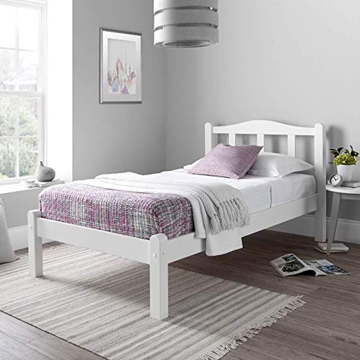 White Wooden Bed, Happy Beds Amberley Wood Shaker Bed - 3ft Single (90 x 190 cm) Frame Only