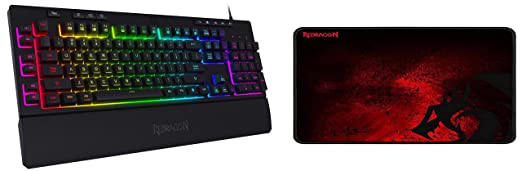 Redragon Shiva K512 RGB Backlit Membrane Wired Gaming Keyboard with Multimedia Keys, 6 Extra On-Board Macro Keys, Black & Pisces P016 Large Waterproof
