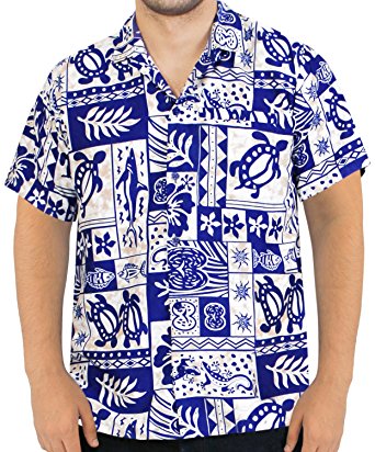 La Leela Men's Aloha Hawaiian Shirt Short Sleeve Button Down Casual Beach Party Green