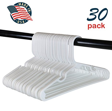 Highest Quality Children's Hangers, Very Durable Heavy Duty Tubular Hangers, Made in the USA to Last a Lifetime! Designed To Fit for Children and Babies Value Pack of 30 - White