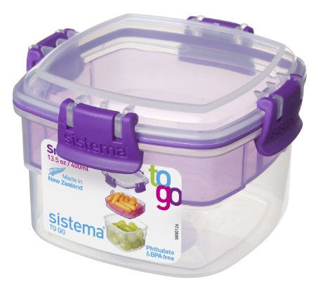 Sistema 21320 To Go Collection Snack Food Storage Container, 13.5 Oz, Assorted Color