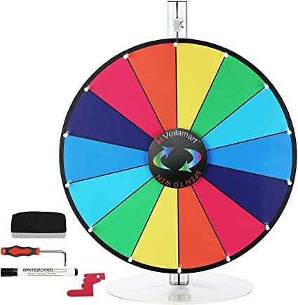 Voilamart 24inch Fortune Prize Wheel 14 Slots Colorful Wheel of Roulette Spinning Wheel Game with Dry Erase, Sturdy Base for Party Pub Tradeshow Carniva