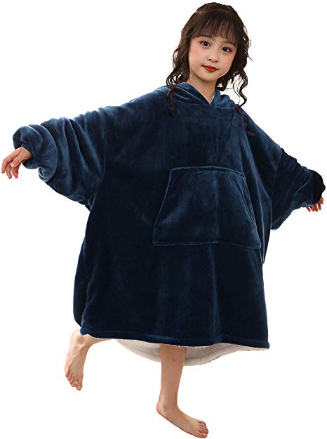 Cityoung Kids Blanket Sweatshirt Sherpa Hoodie Pocket Warm Soft Oversized Fleece Pullover Boys Girls