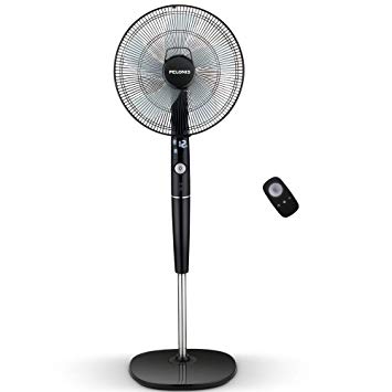 PELONIS Fan, Quiet DC Motor Oscillating Standing Pedestal Fan with Powerful 26 Speed, 5 Silent Modes, 12h On/Off Timer, Adjustable Height and Tilt, Remote Control, 16-Inch, Black