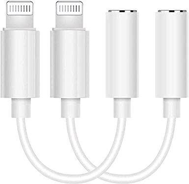 [Apple MFi Certified] 2 Pack Lightning to 3.5 mm Headphone Jack Adapter iPhone 3.5mm Jack Aux Dongle Cable Converter Compatible with iPhone 12 11 11 Pro XR XS X 8 7 iPad iPod Support All iOS System