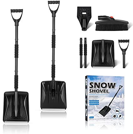 CLISPEED 3-in-1 Snow Shovel Kit Portable Snow Shovel with Ice Scraper and Snow Brush (Black)