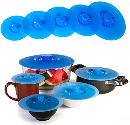 Kitchen   Home Silicone Suction Lids and Food Covers - Set of 5 - Fits various sizes of cups, bowls, pans, or containers!