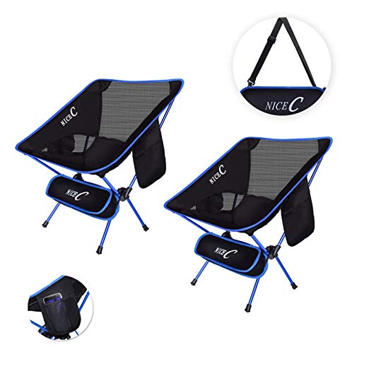 NiceC Ultralight Portable Folding Camping Backpacking Chair Compact & Heavy Duty Outdoor, Camping, BBQ, Beach, Travel, Picnic, Festival with 2 Storage Bags&Carry Bag