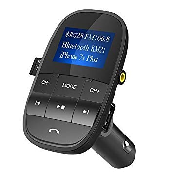 Nulaxy 2017 Bluetooth Fm Transmitter Sleep Shuffle Wireless Hands Free Car Kit W USB Charger Play USB Flash Drive Micro Sd Card Aux Input Output 1.44 Inch Display, Km21 - Black