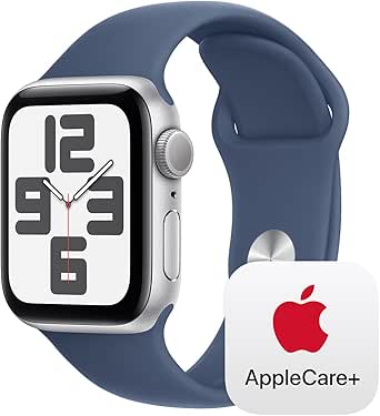 Apple Watch SE (2nd Gen) [GPS 40mm] Smartwatch with Silver Aluminium Case with Denim Sport Band S/M. Fitness and Sleep Trackers, Crash Detection, Heart Rate Monitor, Retina Display