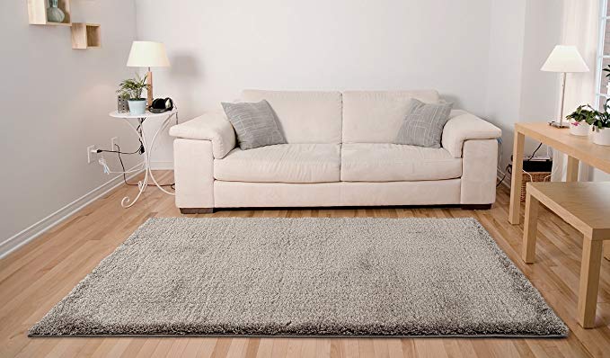 Adgo Vernazza Collection Modern Contemporary Jute Backed Mink Brown Color Shag Shaggy Area Rugs Tall Pile Height Well Spaced Soft and Fluffy Indoor Floor Rug(5' x 7')