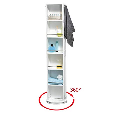 EVIDECO 9906100 Swivel Storage Cabinet Organizer Tower White Free standing linen tower Mirror