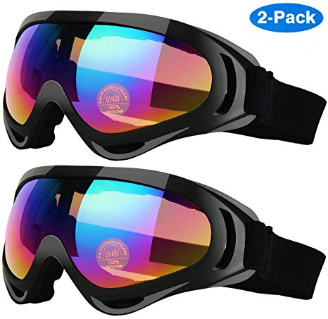 Elimoons Ski Goggles, Pack of 2, Snowboard Goggles for Kids, Boys & Girls, Youth, Men & Women, Helmet Compatible with UV 400 Protection, Wind Resistance, Anti-Glare Lenses