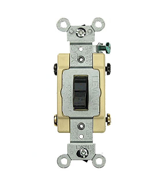 Leviton CS420-2E 20 Amp, 120/277 Volt, Toggle 4-Way AC Quiet Switch, Commercial Grade, Grounding, Black