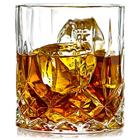 ELIDOMC Lead Free Crystal Whiskey Glasses (Set of 4), 11 Oz Unique Bourbon Glass, Ultra-Clarity Double Old Fashioned Glasses