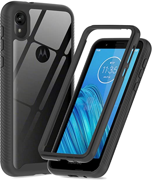 LeYi Moto E6 Case, Motorola E6 Case (Not Fit E6 Plus), Full-Body Shockproof Rugged Hybrid Bumper Heavy Duty Protective Phone Cover Cases for Moto E6 / Motorola E6, Black