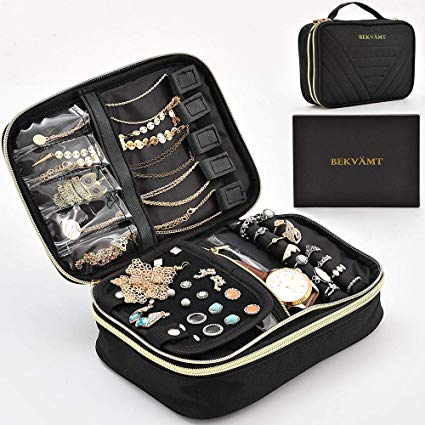 BEKVÄMT Travel Jewelry Organizer Case, Large Untangled Jewelry Storage Holder, Portable and Space-Saving Jewelry Bag Holds 5 Necklaces, 12 Pairs of Earrings, 30 Rings, Bracelet, Watch