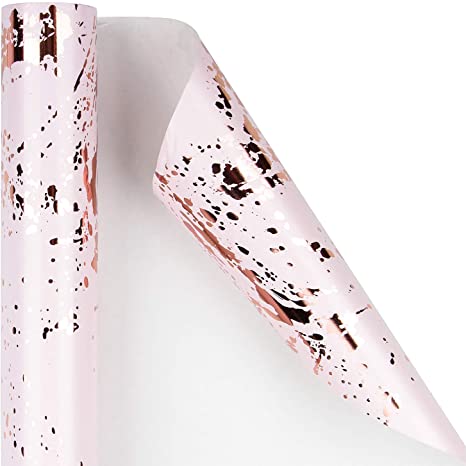 WRAPAHOLIC Wrapping Paper Roll - Pink Color with Gold Foil Splash Ink Design for Birthday, Wedding, Valentine's Day, Baby Shower Wrap - 30 inch x 16.5 feet