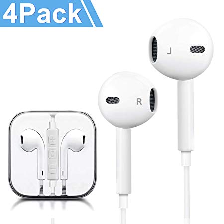 Headphones, 4Pack Quality Earbuds Earphones with Microphone and Volume Control, Compatible with Smartphones Tablet 3.5mm Audio Jack Headsets White