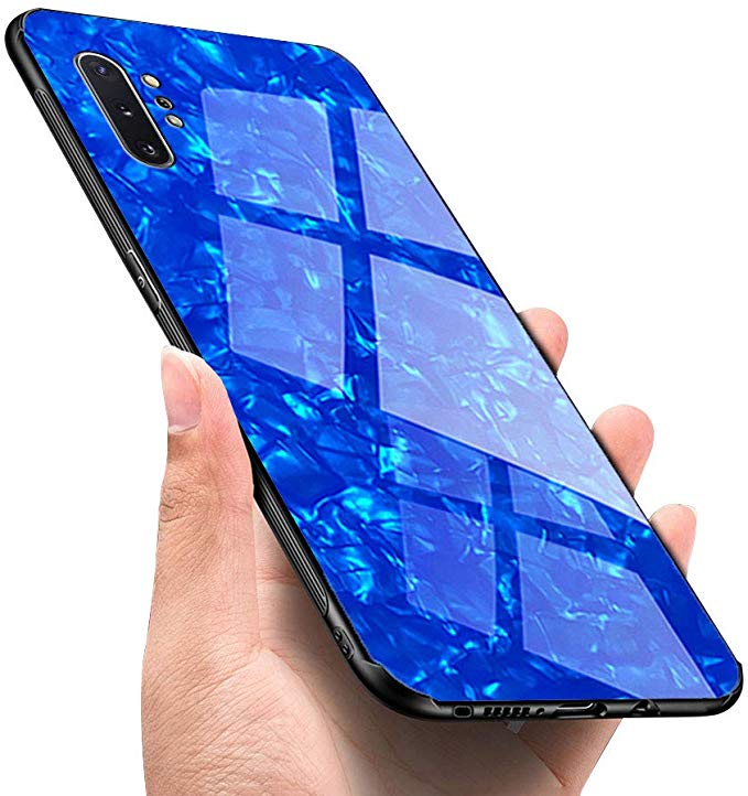 Luhuanx Samsung Galaxy Note 10 Plus Case,Note 10  Plus Case,Tempered Glass with Conch Pattern Back TPU Frame Hybrid Shell Slim Case Galaxy Note10 Plus Case(2019) Anti-Drop